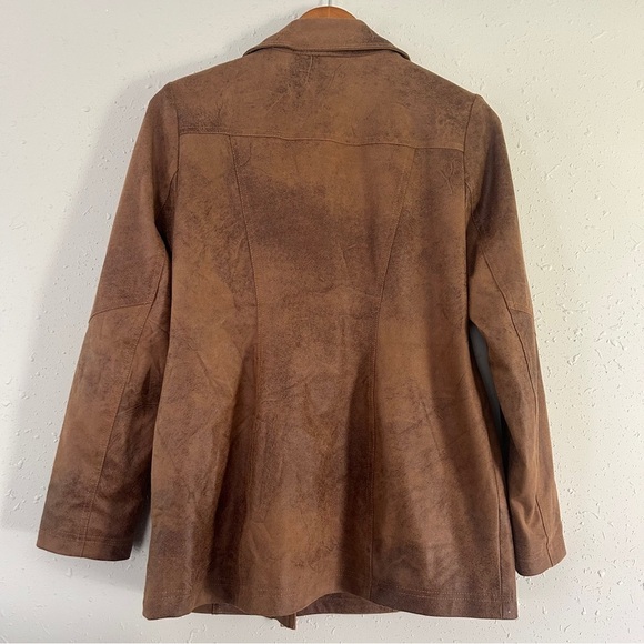Chicos Brown Zippered Pocketed Faux Leather Suede Lined Motorcycle Jacket 4 6 - Picture 10 of 12